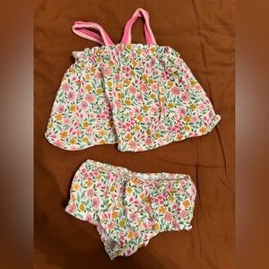 MudPie Floral Pinafore 2pc Set sz 6-9m